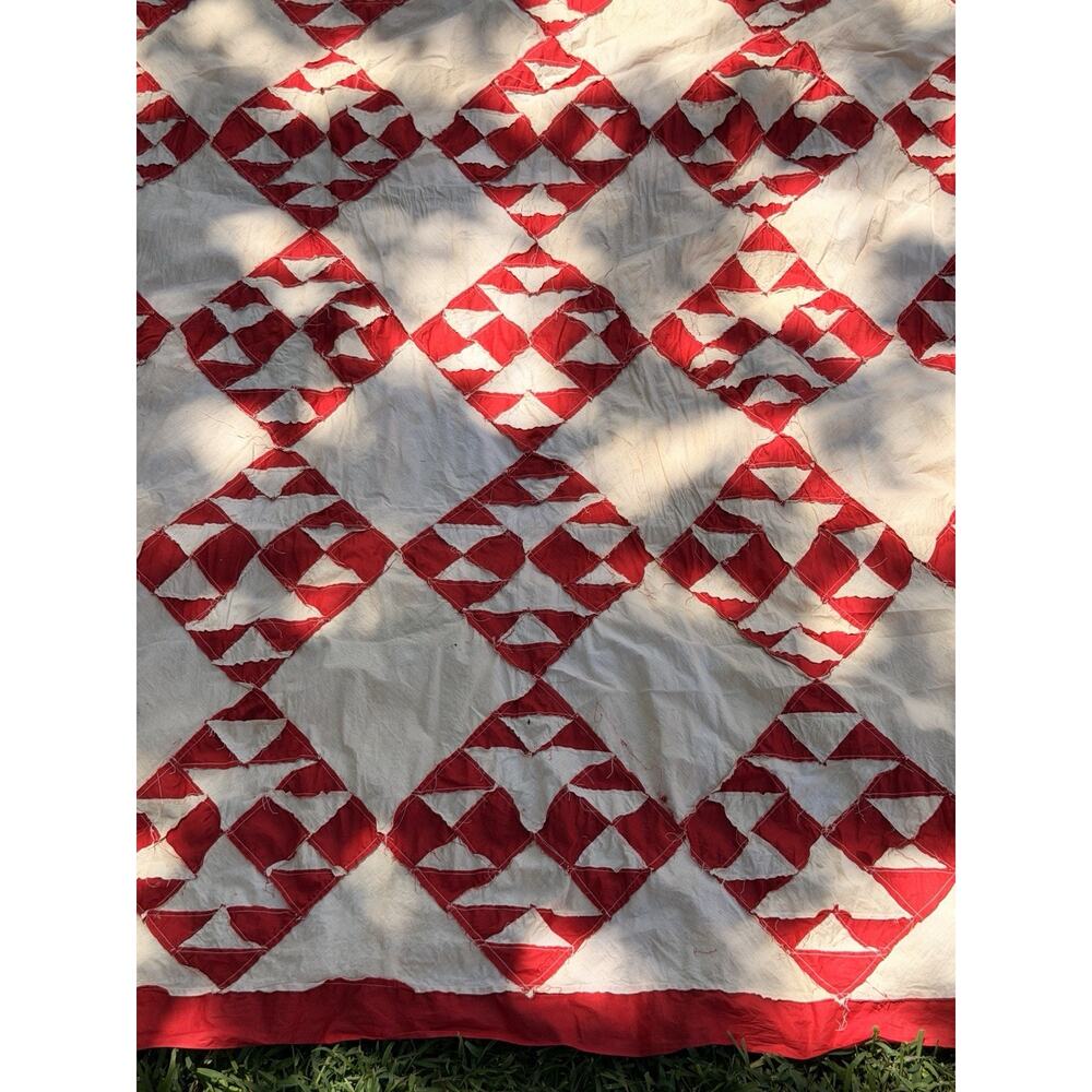 Antique Hand Pieced Red & White Quilt Top Lady of Lake 78x82 Farmhouse VGC AS IS - Picture 2 of 16